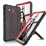 USHAWN Samsung Galaxy Tab E 9.6 Case, Hybrid Three Layer Heavy Duty Shockproof Full-Body Protective Kickstand Case Cover Compatible with Galaxy Tab E 9.6 inch/SM-T560 / SM-T561 / SM-T567V (Red)