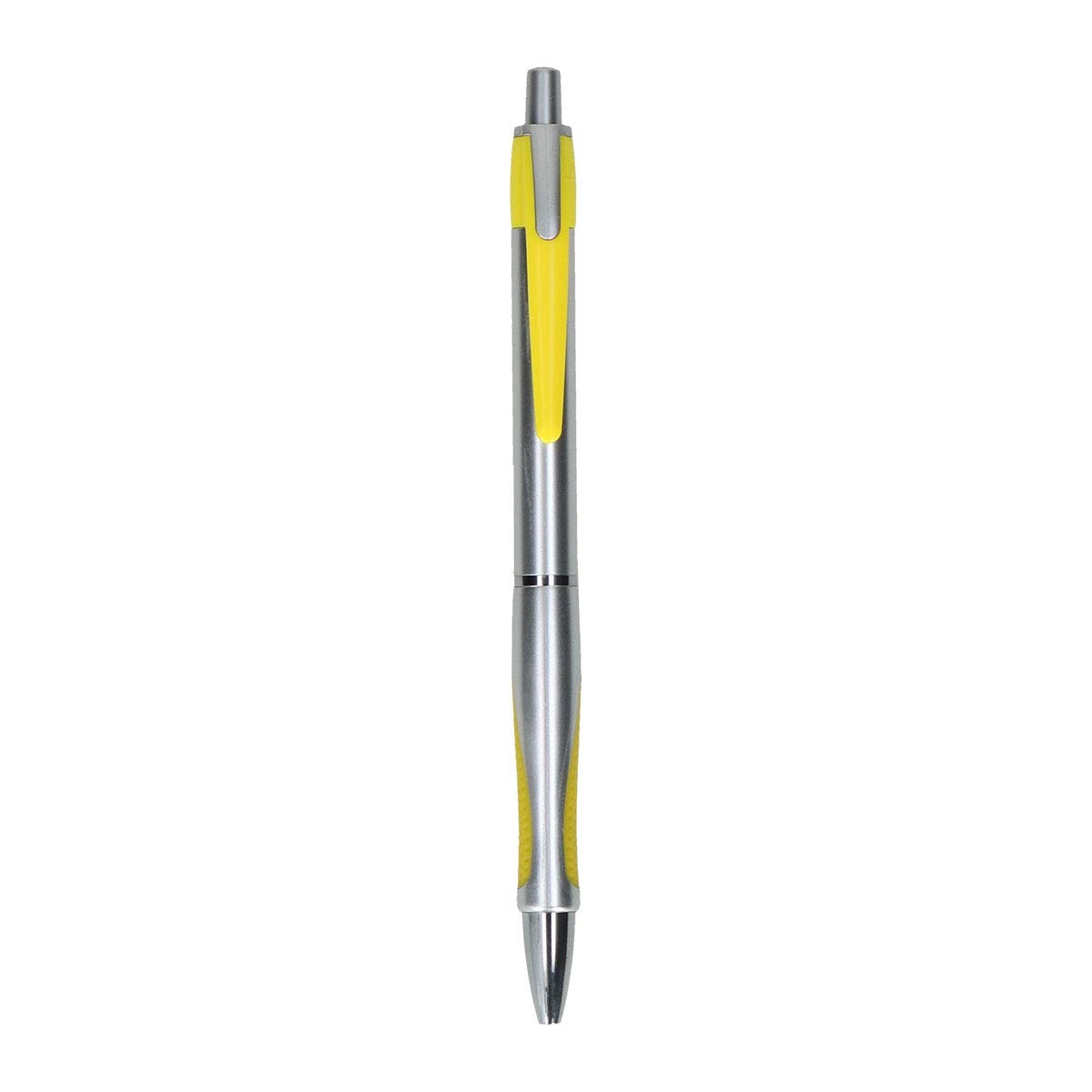 PM Bingo Retractable Ballpoint Pen, 0.7 mm, Silver/Yellow, Pack of 50