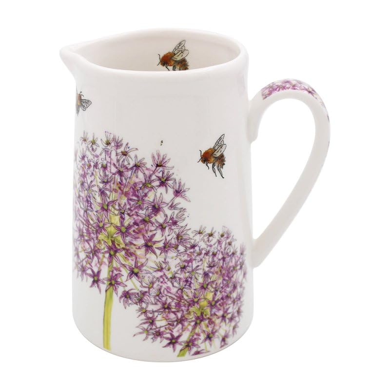 Lesser & Pavey British Designed Jug for Kitchen and Home | Lovely Printed Jug for Milk Water Juice and Other Needs | Bee Tanical Alliums Jug for Home & Office Kitchens - Sarah Boddy