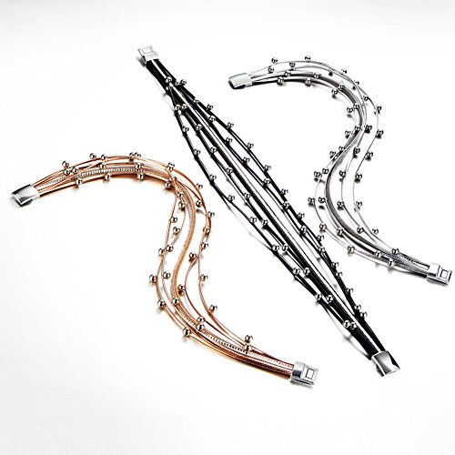 17KM Women Stylish Bracelets Multilayers Silver Beads Leather Bracelets Fashion Charm Wrap Cuff Bracelet for Girls