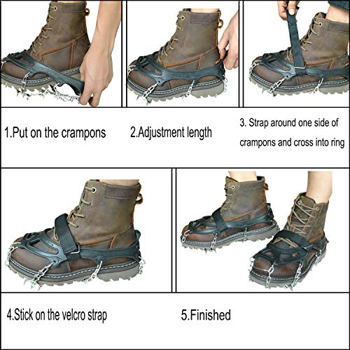 Lamsion Ice Cleats Crampons Traction Snow Grips for Shoes Boots Women Men Anti Slip 19 Snow Spikes for Walking Climbing Jogging Hiking Mountaineering (Black, X-Large) - Thumbnail 5