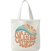 KEUSPI Boho Summer Beach Tote Bag for Women, Retro Forever Chasing Sunsets Canvas Tote Bag, Ocean Wave Summer Beachy Coastal Reusable Shopping Grocery Bags