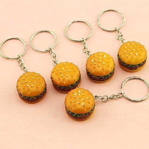 Kingru Cute Hamburger Keychain Simulation Food Pendant Keyring Novelty Key Chain Fit Christmas Birthday Gift -Pack of 8