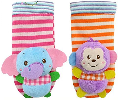 Baby Rattle Socks Toy Hands Foot Finder Educational Development Toy for Inflants,Toddlers Elephant,Monkey