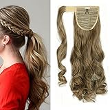 Wrap Around Synthetic Ponytail One Piece Heat Resistant Magic Paste Pony Tail Long Wavy Curly Soft Silky for Women Lady Girls 17'' / 17 inch (ash brown mix bleach blonde)