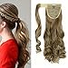 Wrap Around Synthetic Ponytail One Piece Heat Resistant Magic Paste Pony Tail Long Wavy Curly Soft Silky for Women Lady Girls 17'' / 17 inch (ash brown mix bleach blonde)