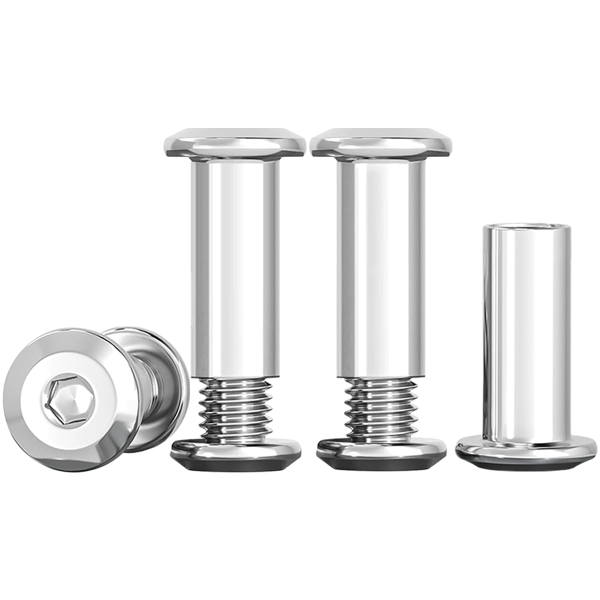 Drenky 10 Sets Connection Screws M6 Belt Buckle Binding Bolts 304 Stainless Steel Screw Post M6 X 16mm Furniture Bolts Sleeve Nuts for Bed, Door, Table, Chair, Worktop, Cabinet