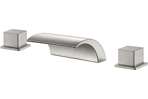 HANALLX Deck Mount Roman Tub Faucet Set, Waterfall High Flow Brushed Nickel Bathtub Faucets, 12-15.7in Widespread, Deck Mount Tub Faucet with Valve, Brass 3 Holes Bath Tub Faucet Set, with 2 Handle