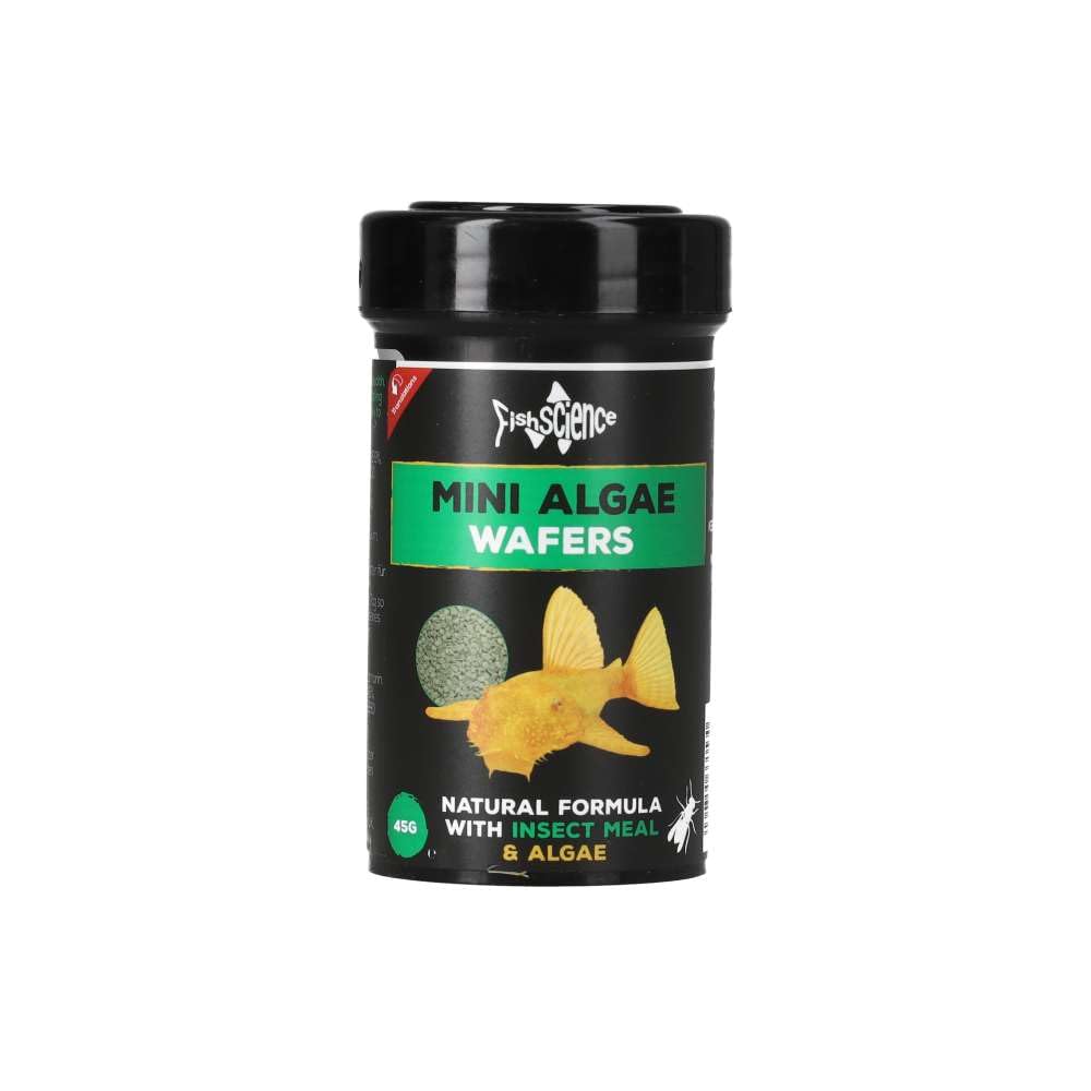 FishScience Mini Algae Wafers 45g | Fish Food for Ancistrus and Smaller Algae Eating Aquarium Fish | High Protein 42% Spirulina with Garlic, Omega-3 & Vitamins