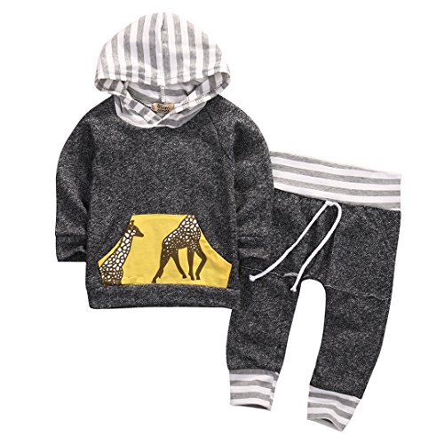 2pcs Baby Boys Girls Hooded Sweatshirt Deer Pocket Top Pants Jumpsuit Home Outfits Costume