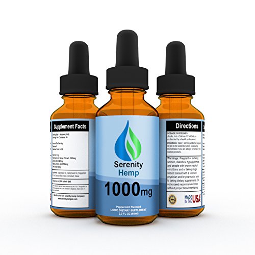 Serenity Hemp Oil - Peppermint Flavor - 2 fl oz 1000mg - Certified Organic - 99.9% Pure Full Spectrum Hemp Extract - For Pain - Stress - Anxiety