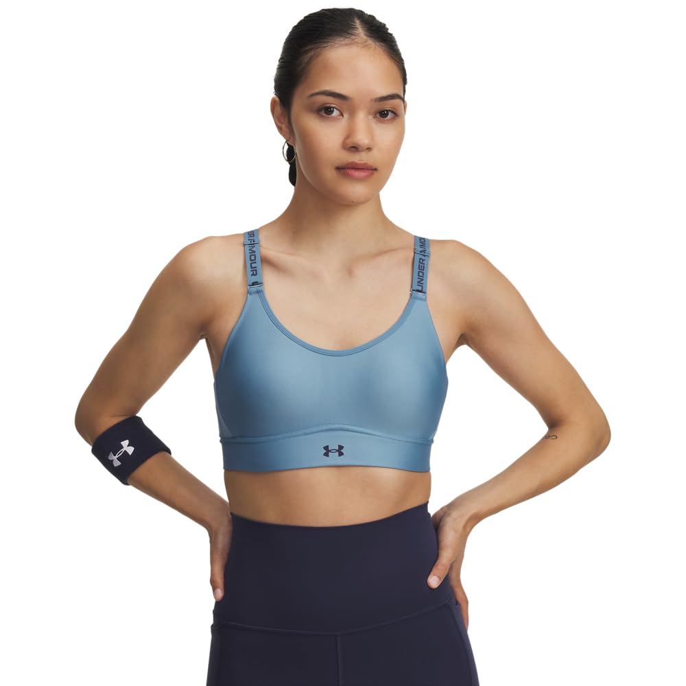 Under Armour Women's Infinity Mid Impact Sports Bra, (418) Blue Smoke / / Midnight Navy, X-Large D-DD Image