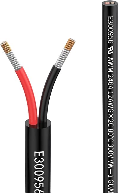 Matugajp 12 AWG 2 Conductor Extension Cable 16.4ft Black 300V UL2464