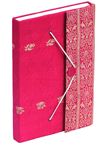 SouvNear Handmade Sari Blank Journal – 10.4” Large Travel Diary Daily Notepad / Scrapbook / Sketchbook for Men and Women –Upcycled Writing Journal Hard Sari Cover with Thread Enclosure Poetry Silk Blank Book