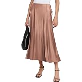 SEBOWEL Women Satin Maxi Long Skirt Silk Side Tie A Line Swing Midi Skirt Silky Flowy Ruffle Pleated Cocktail Party Skirts