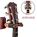 PUNK Auto Lock Safety Wooden Wall Mount Holder, Classical, Electric, Acoustic, Guitar Bass Hanger
