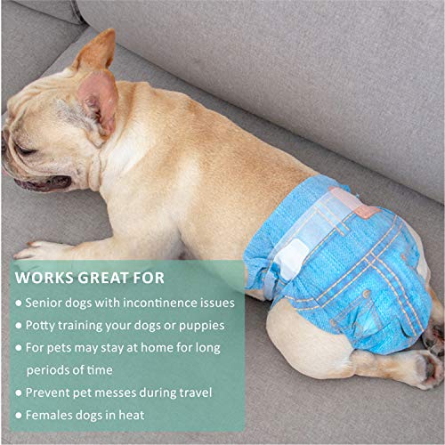 Roysili Disposable Dog Diapers Female Super Absorbent Leak-Proof Cute Jeans Style Small Medium Large Pets 32 Count (32 ct, XL)