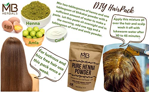 MB Herbals 100% Pure & Natural Henna Powder 100 Grams / 3.5 oz For Hair Color | For Natural Orange-Red Hair Color | Triple Sifted | No Preservatives