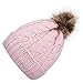 GRAMONI Men/Women's Knit Beanie Cap Winter Warm Hand Knit Faux Fur Pompoms Beanie Hat (Light-Pink)