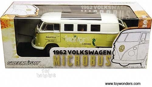 12851 Greenlight - Volkswagen Microbus "Space Age" (1962, 1:18, White & Primer Green) 12851 Diecast Car Model Auto Vehicle Automobile Metal Iron Toy