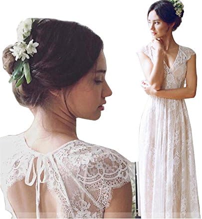 CCBubble Lace Boho Wedding Dresses 2018 Double V Neck Wedding Gowns