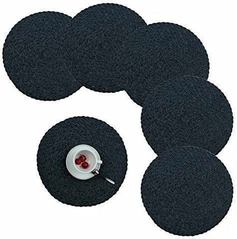 Furnily Round Placemats Set of 6 Washable Dining Table Mats Non Slip Kitchen Table Mats(Black)