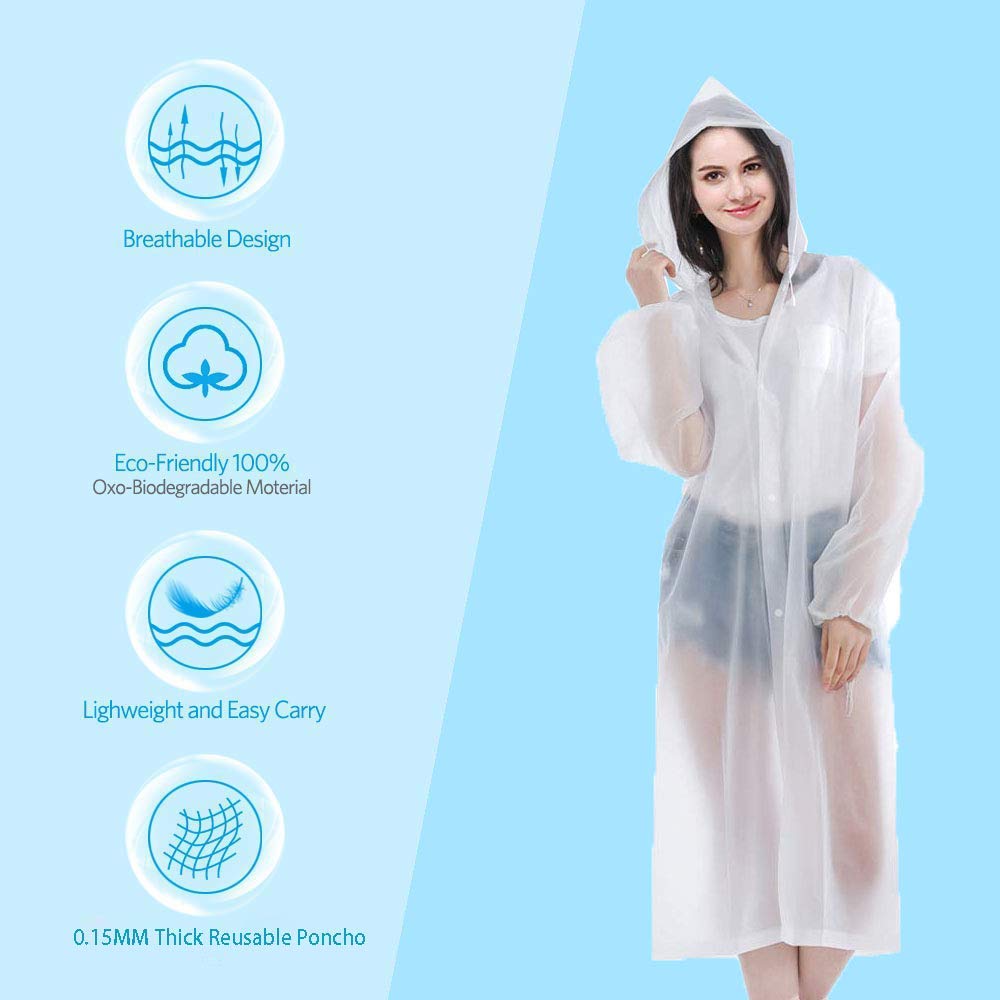 Rain Ponchos for Adults, Thick Emergency Waterproof Rain Poncho with Drawstring Hood Raincoat for Men Women, Rain Poncho for Outdoors, Theme Parks, Hiking, Camping, School Sporting Activity - 2 Pack