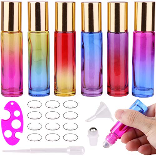 INICE 12 10ml THICK Glass Roller Bottles Roll on Bottle Big Stainless Ball Gradient Color for Essential Oils (3 Dropper, 1 Funnel, 1 Extra Roller Ball, 1 Bottle Opener, 12 Labels) - Thumbnail 6