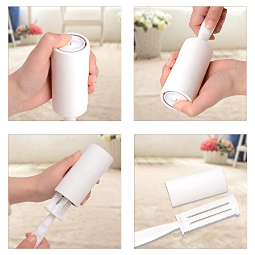 Lint Roller,Long Handle Drum Type Strong Sticky Lint Remover Roller with 8 Refills Total 540 Sheets for Pet Hair,Dust,Clothes and Car seats Removal(White) - Thumbnail 2