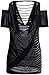 LATUD Women's Gothic Short Sleeves Cut Out Shoulder Ripped Mesh Sexy Shirt, Black, One Size
