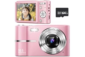 Digital Camera,4K 50MP Point and Shoot Camera for Teens with 16X Zoom Anti Shake,64GB TF Card,1 Battery,2 Types of adapters, 