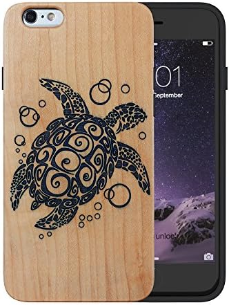 JuBeCo Hand Tint Colorful iPhone 6/6S (4.7 inch) Wood Case,Cute Animal Wood Back Panel + TPU Bumper(sea turtle maple)