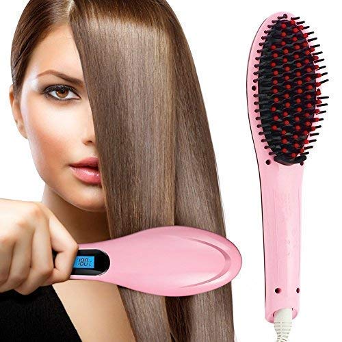 RYLAN Hair Electric Comb Brush 3 in 1 Ceramic Fast Hair Straightener For Women's Hair Straightening Brush with LCD Screen, Temperature Control Display,Hair Straightener For Women (Pink.)