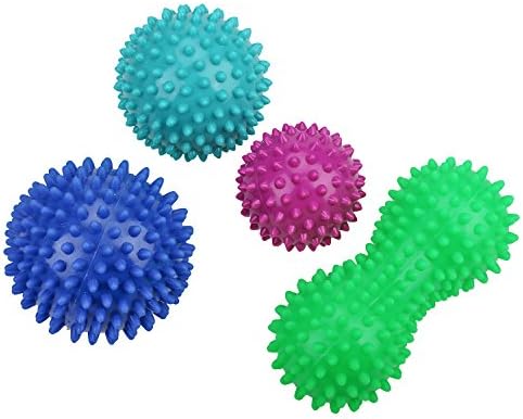 Massage Balls Set by Welcomy, 1 Peanut Ball + 3 Spiky Massage Ball for Myofascial Release and Trigger Point Therapy, with Guide and Free Carrying Case
