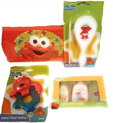 Sesame Street Beginnings Gift Basket Includes Brush & Comb, Baby Wash, Shampoo, Lotion, Water Filled Teether, Wipes Travel Case -Bundle of 7 New Items