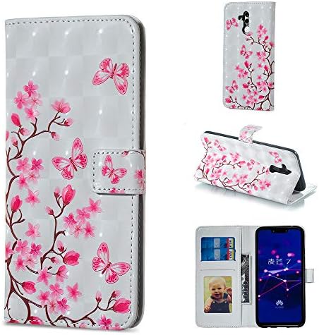Huawei Mate 20 Lite Case, Premium Leather Phone Case PU Flip Fold Book Wallet Style Card Slots Magnetic Closure Shockproof Case - Butterfly love
