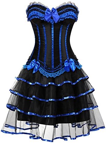 frawirshau Gothic Halloween Lace up Corset Skirt Moulin Rouge Showgirl Clubwear