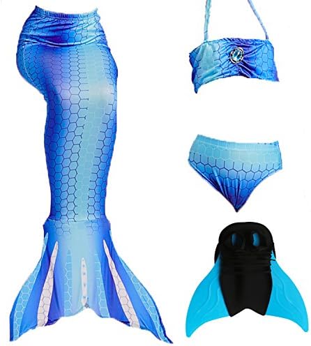 Das beste Girls Mermaid Tail Swimsuit with Monofin Girl's Mermaid Tail for Swimming,Colorful Swimmable Costume Cosplay Princess Swimwear Bikini Set Bathing Suit Set with Mono Fin Four Pcs