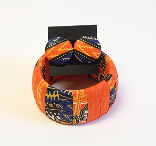 Orange Dashiki Jewelry Set Dashiki Bangle Dashiki Stud Earrings Afrocentric Dashiki Jewelry Set African Stud Earrings Dashiki Ankara Jewelry Orange African Dashiki wedding Bracelet Afrocentric theme