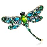 Top Cheer Vintage Style Rhinestone Crystal Dragonfly Brooch Pin Animal Broach Pins Jewelry (Green)