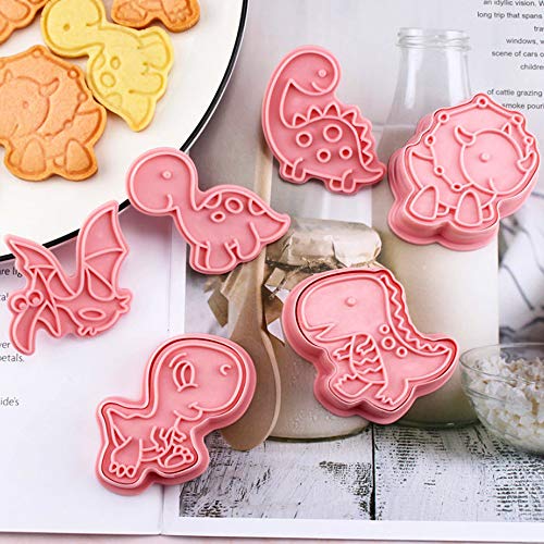Dinosaur Cookie Cutters with Plunger Stamps, 6 style Dinosaur Biscuit
