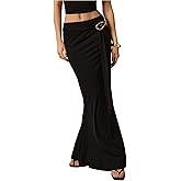 GORGLITTER Women's Fishtail Maxi Skirt Trendy Low Waisted Bodycon Long Skirts with Buckle Belted Dressy Casual Outfits