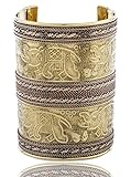Goldtone Egyptian Elephant Design 3.5 Inch Adjustable Antique Cuff Bangle (F-1080)
