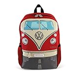 VW Collection by BRISA Small Backpack for Kids and Adults with VW T1 Bus Front Design (Red)