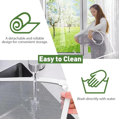 HOFUDON Window Screen Adjustable Magnetic Moustiquaire Magnétique Replacement Max 39" x 59"（100cm x 150cm), DIY Fiberglass Mesh Window Screens for House Windows White Frame Grey Mesh
