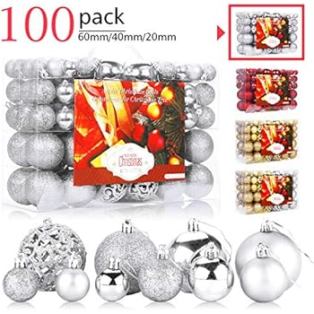 Aitsite 100 Pack Christmas Tree Ornaments Set Mini Shatterproof Holiday Ornaments Balls for Christmas Decorations (Silver)