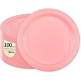 LDFDRT Pink Plastic Plates 100 pcs Party Dessert Dinner Plates Disposable Heavy Duty for Party,Wedding,Valentines (7inch)