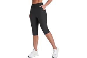 Emlovm Women's Golf Capri Pants with Zipper Pockets Below The Knee Shorts Lightweight Long Hiking Shorts Knee Length