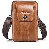Pofomede Cell Phone Holster Vertical Genuine Leather Belt Case Pouch Loop Strap Compatible for iPhone XR XS X 7 8 Plus XS Max Belt Carrier Holder for Galaxy S8/9/10 Plus Note 9 8 5 Phone Sleeve Brown