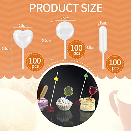 Cupcake Pipettes Plastic Pipettes,Jeteven 300Pcs 4ml Heart/Round/Rectangular Squeeze Transfer Pipettes for Chocolate Cupcakes Strawberries Injector